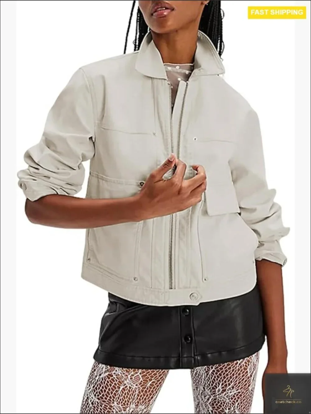 Faux Leather Jacket Loose Lapel Long Sleeve Zip Up Coat Casual Fall Outwear
